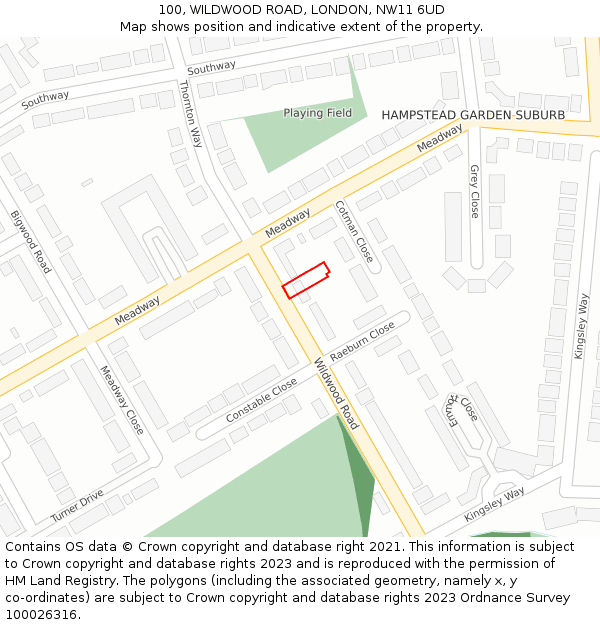 100, WILDWOOD ROAD, LONDON, NW11 6UD: Location map and indicative extent of plot