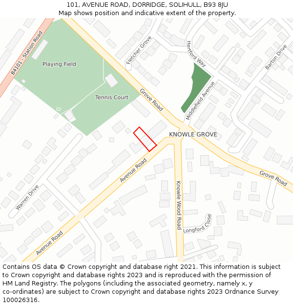 101, AVENUE ROAD, DORRIDGE, SOLIHULL, B93 8JU: Location map and indicative extent of plot