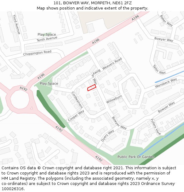 101, BOWYER WAY, MORPETH, NE61 2FZ: Location map and indicative extent of plot
