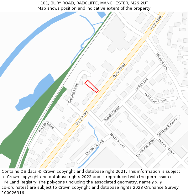 101, BURY ROAD, RADCLIFFE, MANCHESTER, M26 2UT: Location map and indicative extent of plot