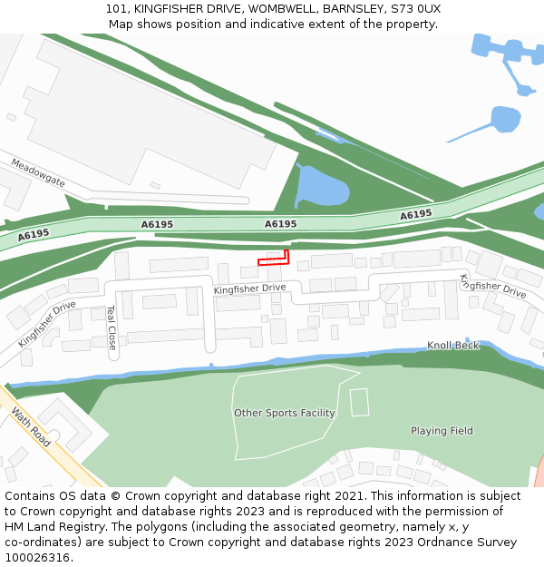 101, KINGFISHER DRIVE, WOMBWELL, BARNSLEY, S73 0UX: Location map and indicative extent of plot