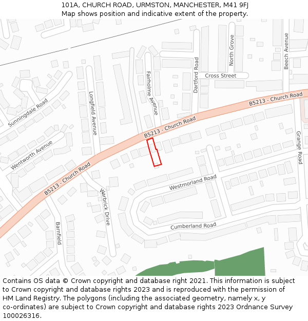101A, CHURCH ROAD, URMSTON, MANCHESTER, M41 9FJ: Location map and indicative extent of plot