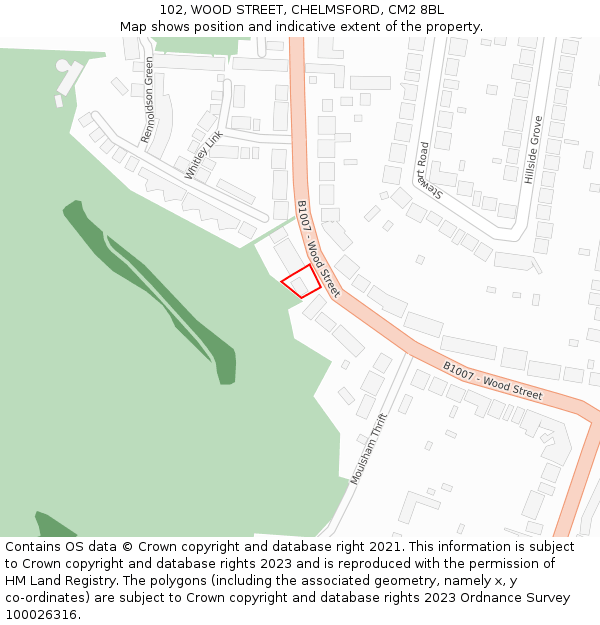 102, WOOD STREET, CHELMSFORD, CM2 8BL: Location map and indicative extent of plot