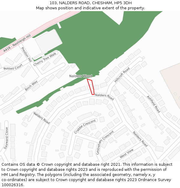 103, NALDERS ROAD, CHESHAM, HP5 3DH: Location map and indicative extent of plot