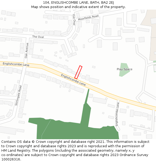 104, ENGLISHCOMBE LANE, BATH, BA2 2EJ: Location map and indicative extent of plot