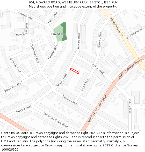 104, HOWARD ROAD, WESTBURY PARK, BRISTOL, BS6 7UY: Location map and indicative extent of plot