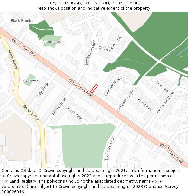 105, BURY ROAD, TOTTINGTON, BURY, BL8 3EU: Location map and indicative extent of plot