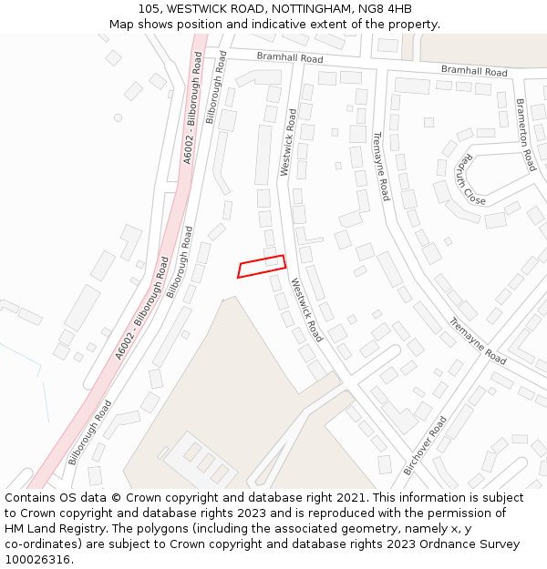 105, WESTWICK ROAD, NOTTINGHAM, NG8 4HB: Location map and indicative extent of plot