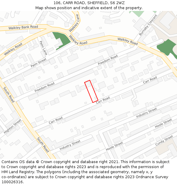 106, CARR ROAD, SHEFFIELD, S6 2WZ: Location map and indicative extent of plot