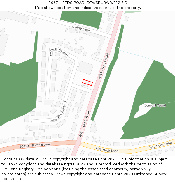 1067, LEEDS ROAD, DEWSBURY, WF12 7JD: Location map and indicative extent of plot