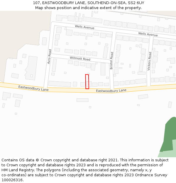107, EASTWOODBURY LANE, SOUTHEND-ON-SEA, SS2 6UY: Location map and indicative extent of plot
