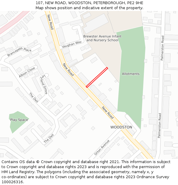 107, NEW ROAD, WOODSTON, PETERBOROUGH, PE2 9HE: Location map and indicative extent of plot