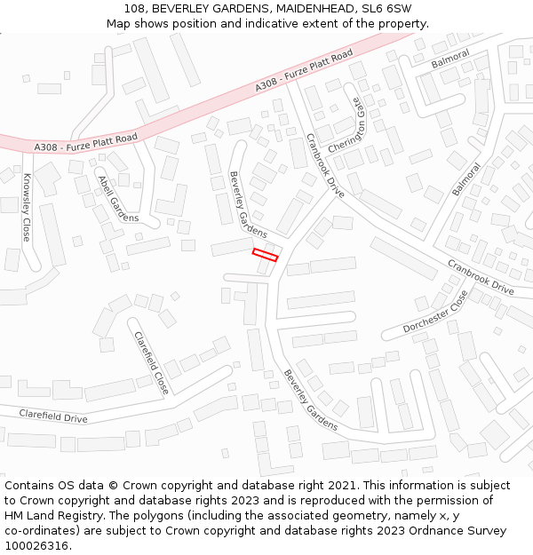 108, BEVERLEY GARDENS, MAIDENHEAD, SL6 6SW: Location map and indicative extent of plot