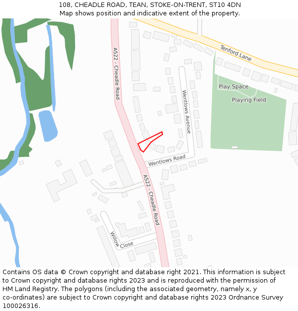 108, CHEADLE ROAD, TEAN, STOKE-ON-TRENT, ST10 4DN: Location map and indicative extent of plot