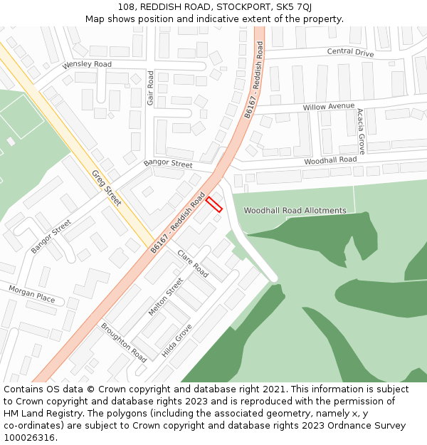 108, REDDISH ROAD, STOCKPORT, SK5 7QJ: Location map and indicative extent of plot