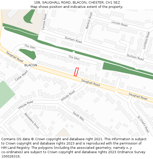 108, SAUGHALL ROAD, BLACON, CHESTER, CH1 5EZ: Location map and indicative extent of plot