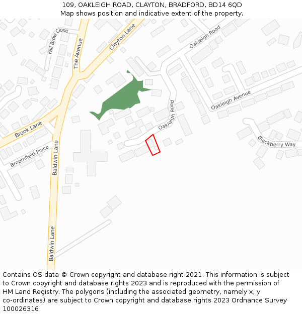 109, OAKLEIGH ROAD, CLAYTON, BRADFORD, BD14 6QD: Location map and indicative extent of plot