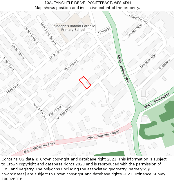 10A, TANSHELF DRIVE, PONTEFRACT, WF8 4DH: Location map and indicative extent of plot