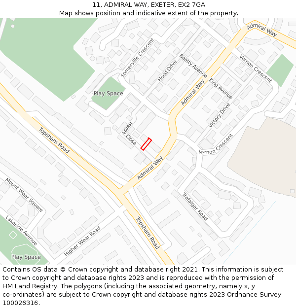 11, ADMIRAL WAY, EXETER, EX2 7GA: Location map and indicative extent of plot