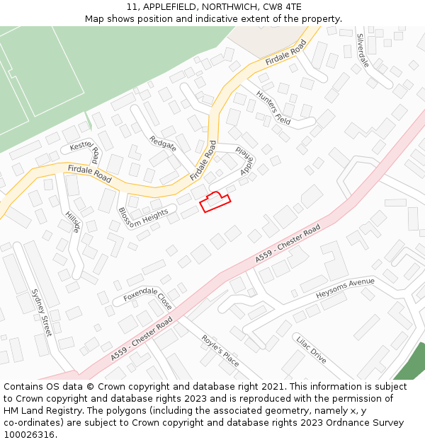 11, APPLEFIELD, NORTHWICH, CW8 4TE: Location map and indicative extent of plot
