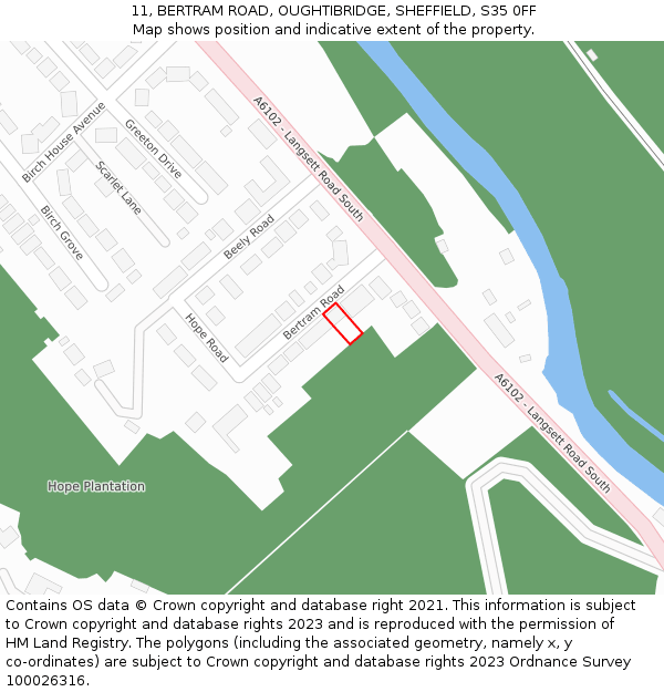 11, BERTRAM ROAD, OUGHTIBRIDGE, SHEFFIELD, S35 0FF: Location map and indicative extent of plot