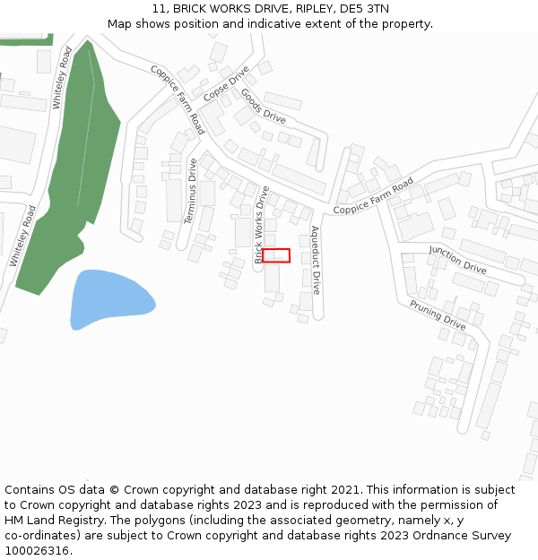 11, BRICK WORKS DRIVE, RIPLEY, DE5 3TN: Location map and indicative extent of plot