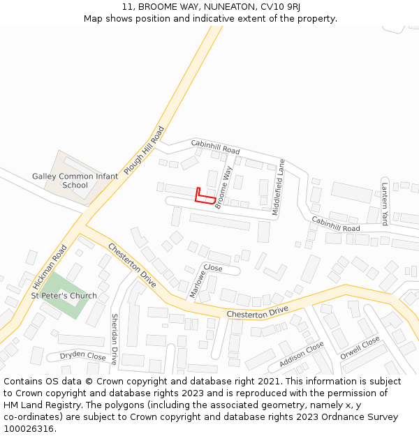 11, BROOME WAY, NUNEATON, CV10 9RJ: Location map and indicative extent of plot