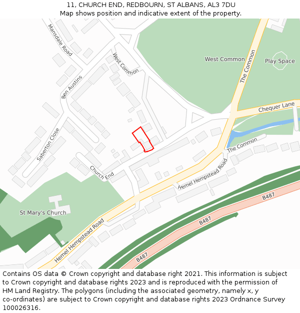 11, CHURCH END, REDBOURN, ST ALBANS, AL3 7DU: Location map and indicative extent of plot