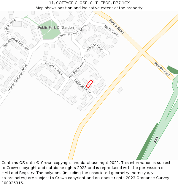 11, COTTAGE CLOSE, CLITHEROE, BB7 1GX: Location map and indicative extent of plot