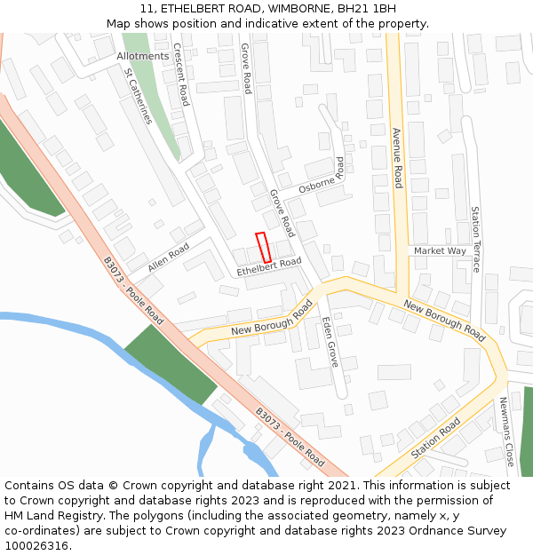 11, ETHELBERT ROAD, WIMBORNE, BH21 1BH: Location map and indicative extent of plot