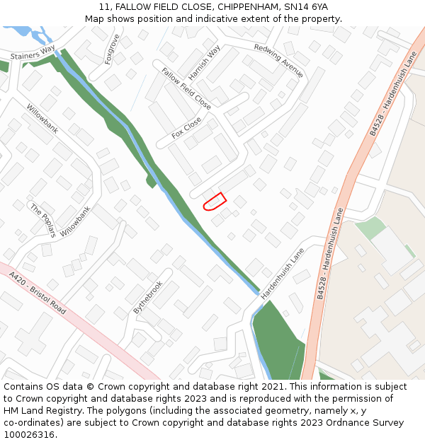 11, FALLOW FIELD CLOSE, CHIPPENHAM, SN14 6YA: Location map and indicative extent of plot