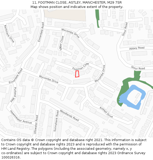 11, FOOTMAN CLOSE, ASTLEY, MANCHESTER, M29 7SR: Location map and indicative extent of plot