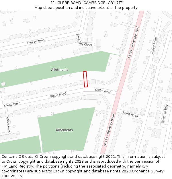 11, GLEBE ROAD, CAMBRIDGE, CB1 7TF: Location map and indicative extent of plot