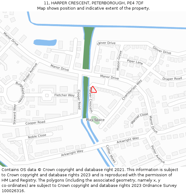 11, HARPER CRESCENT, PETERBOROUGH, PE4 7DF: Location map and indicative extent of plot