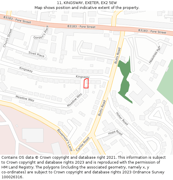 11, KINGSWAY, EXETER, EX2 5EW: Location map and indicative extent of plot