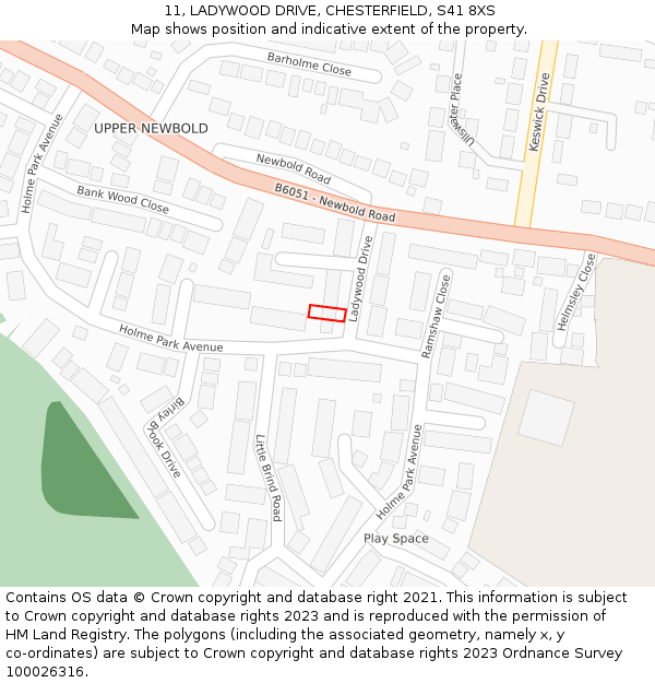 11, LADYWOOD DRIVE, CHESTERFIELD, S41 8XS: Location map and indicative extent of plot