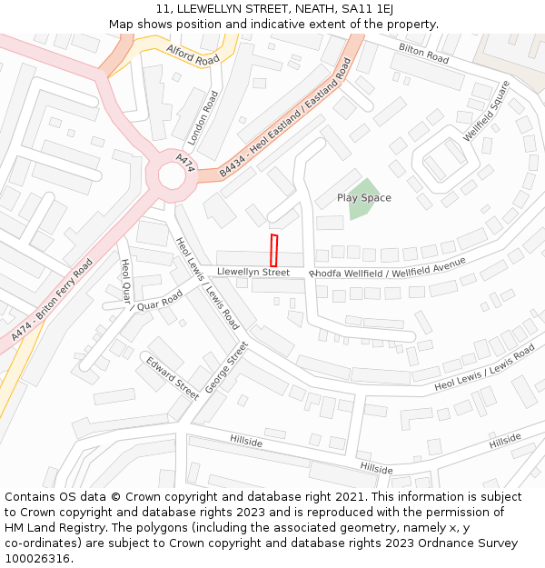 11, LLEWELLYN STREET, NEATH, SA11 1EJ: Location map and indicative extent of plot