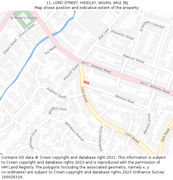 11, LORD STREET, HINDLEY, WIGAN, WN2 3EJ: Location map and indicative extent of plot