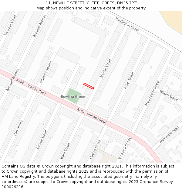 11, NEVILLE STREET, CLEETHORPES, DN35 7PZ: Location map and indicative extent of plot