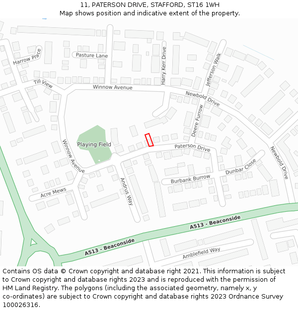 11, PATERSON DRIVE, STAFFORD, ST16 1WH: Location map and indicative extent of plot