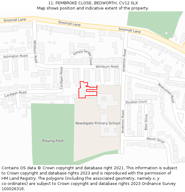 11, PEMBROKE CLOSE, BEDWORTH, CV12 0LX: Location map and indicative extent of plot