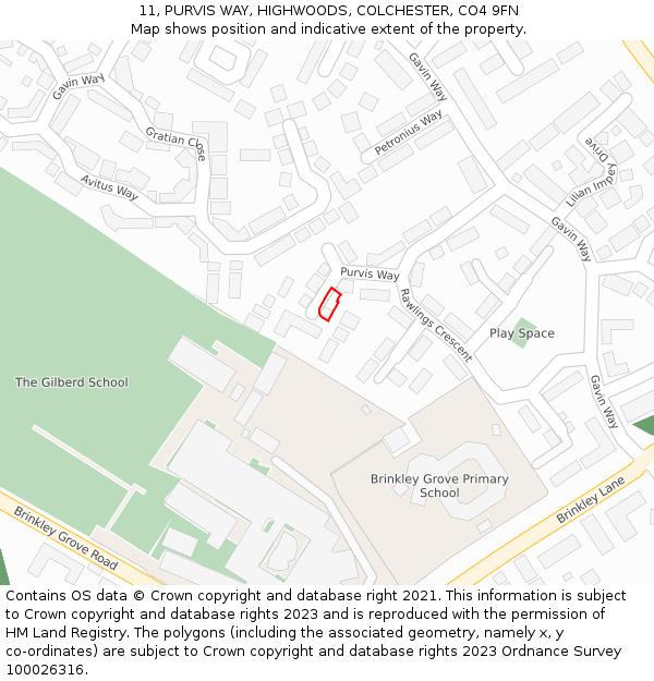 11, PURVIS WAY, HIGHWOODS, COLCHESTER, CO4 9FN: Location map and indicative extent of plot