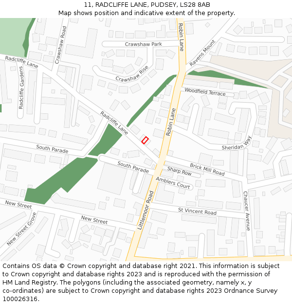 11, RADCLIFFE LANE, PUDSEY, LS28 8AB: Location map and indicative extent of plot