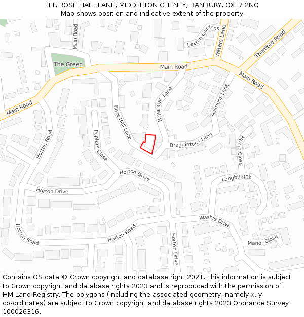 11, ROSE HALL LANE, MIDDLETON CHENEY, BANBURY, OX17 2NQ: Location map and indicative extent of plot