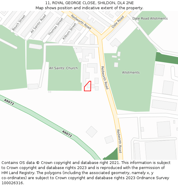 11, ROYAL GEORGE CLOSE, SHILDON, DL4 2NE: Location map and indicative extent of plot