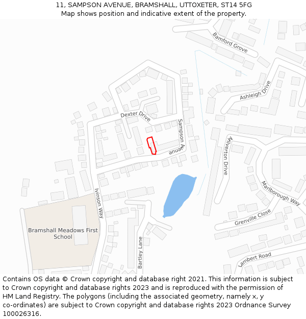 11, SAMPSON AVENUE, BRAMSHALL, UTTOXETER, ST14 5FG: Location map and indicative extent of plot