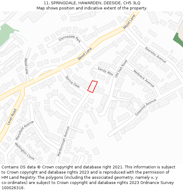 11, SPRINGDALE, HAWARDEN, DEESIDE, CH5 3LQ: Location map and indicative extent of plot
