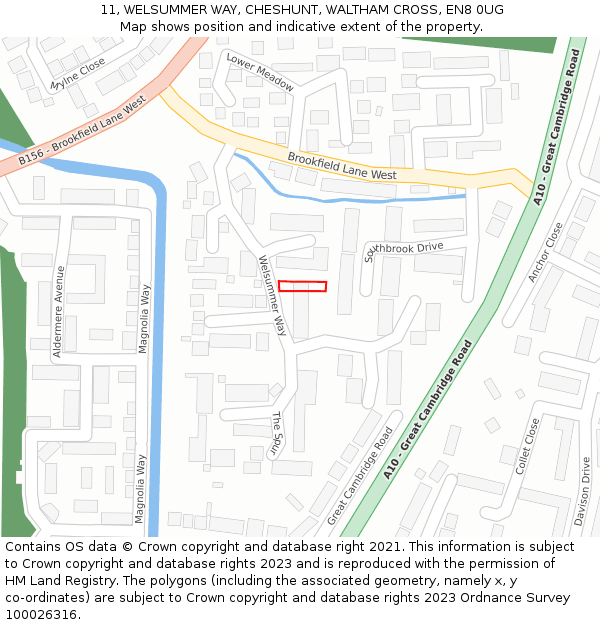 11, WELSUMMER WAY, CHESHUNT, WALTHAM CROSS, EN8 0UG: Location map and indicative extent of plot