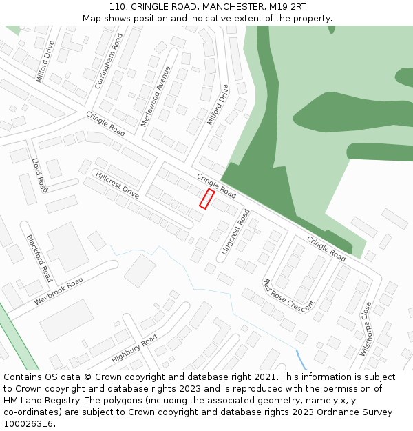 110, CRINGLE ROAD, MANCHESTER, M19 2RT: Location map and indicative extent of plot