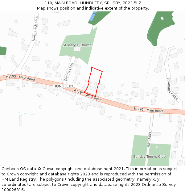 110, MAIN ROAD, HUNDLEBY, SPILSBY, PE23 5LZ: Location map and indicative extent of plot